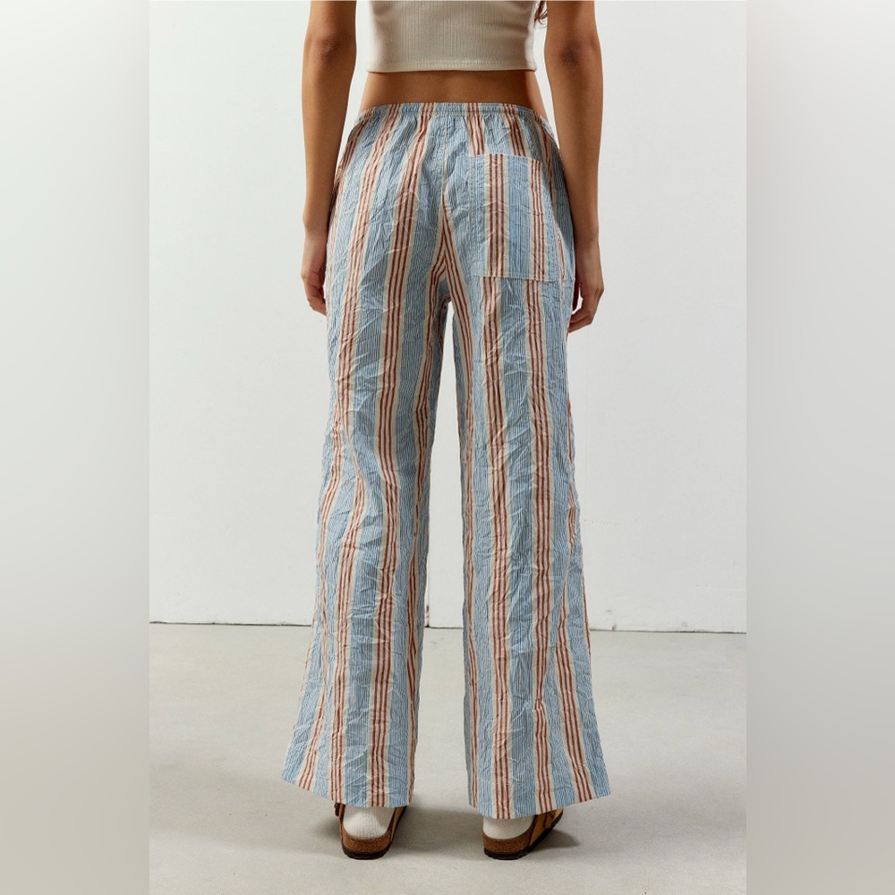 Chic Striped Wide Leg Pants in Blue and Tan - Picture 3 of 3
